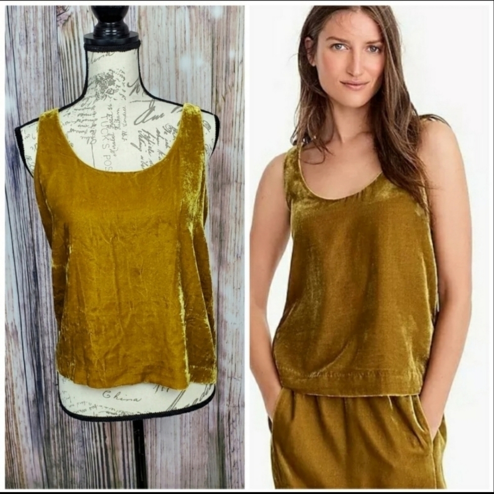 J.Crew Velvet Gold Tank Top Keyhole Button Top